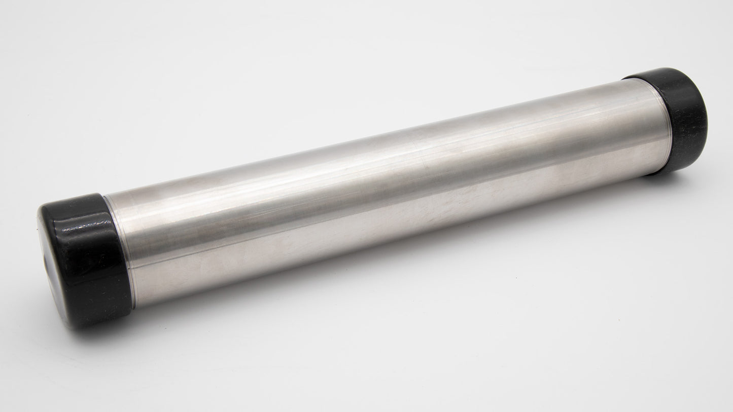 A silver cylinder with caps