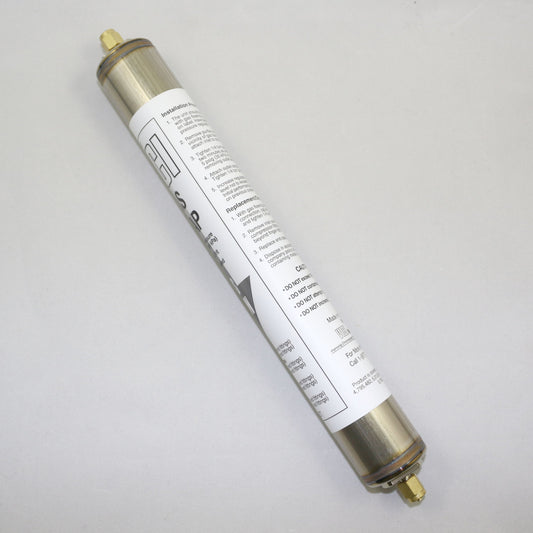 Tubular component with a label on a white background