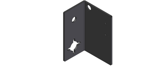 A black metal corner with holes
