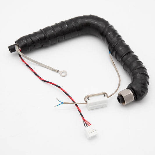 A black tube connected to a wire, showcasing a simple yet functional design for various applications.