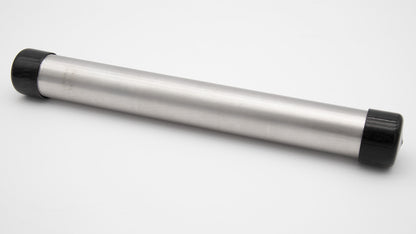 A silver cylinder with caps