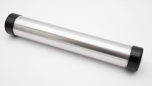 A silver cylinder with caps