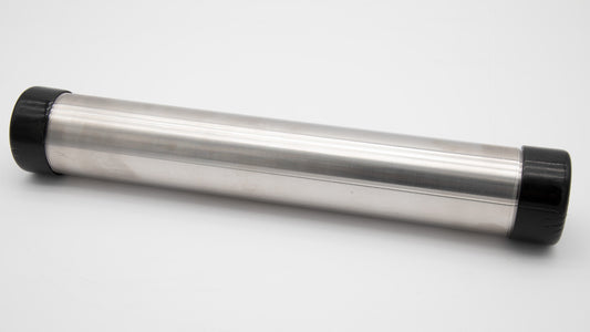 A silver cylinder with caps