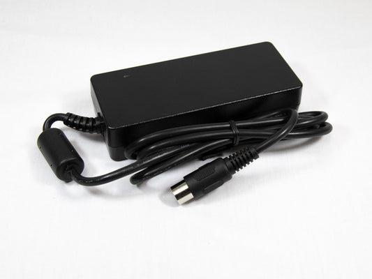 Black AC power adapter, featuring a standard plug and a compact design suitable for portable use.