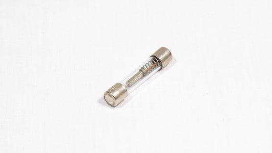 A slender electronic fuse with tiny metal tips, highlighting its functional and straightforward appearance.