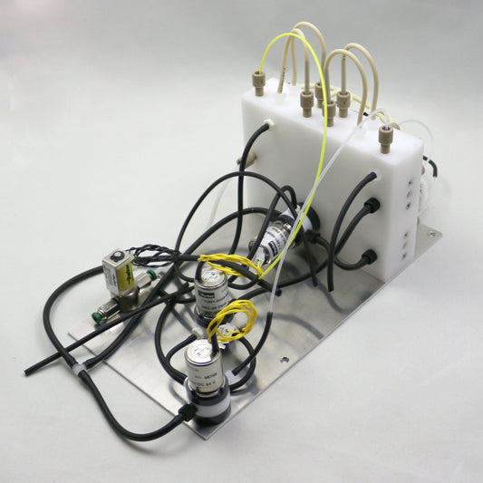 Electrical panel with wiring and components on a white background