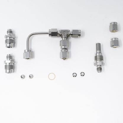 Collection of parts for fittings adapter kit.