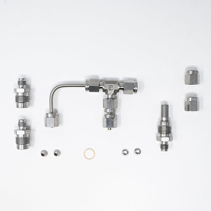 Collection of parts for fittings adapter kit.