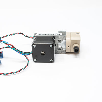 Single head positive displacement pump, stepper motor and optical switch