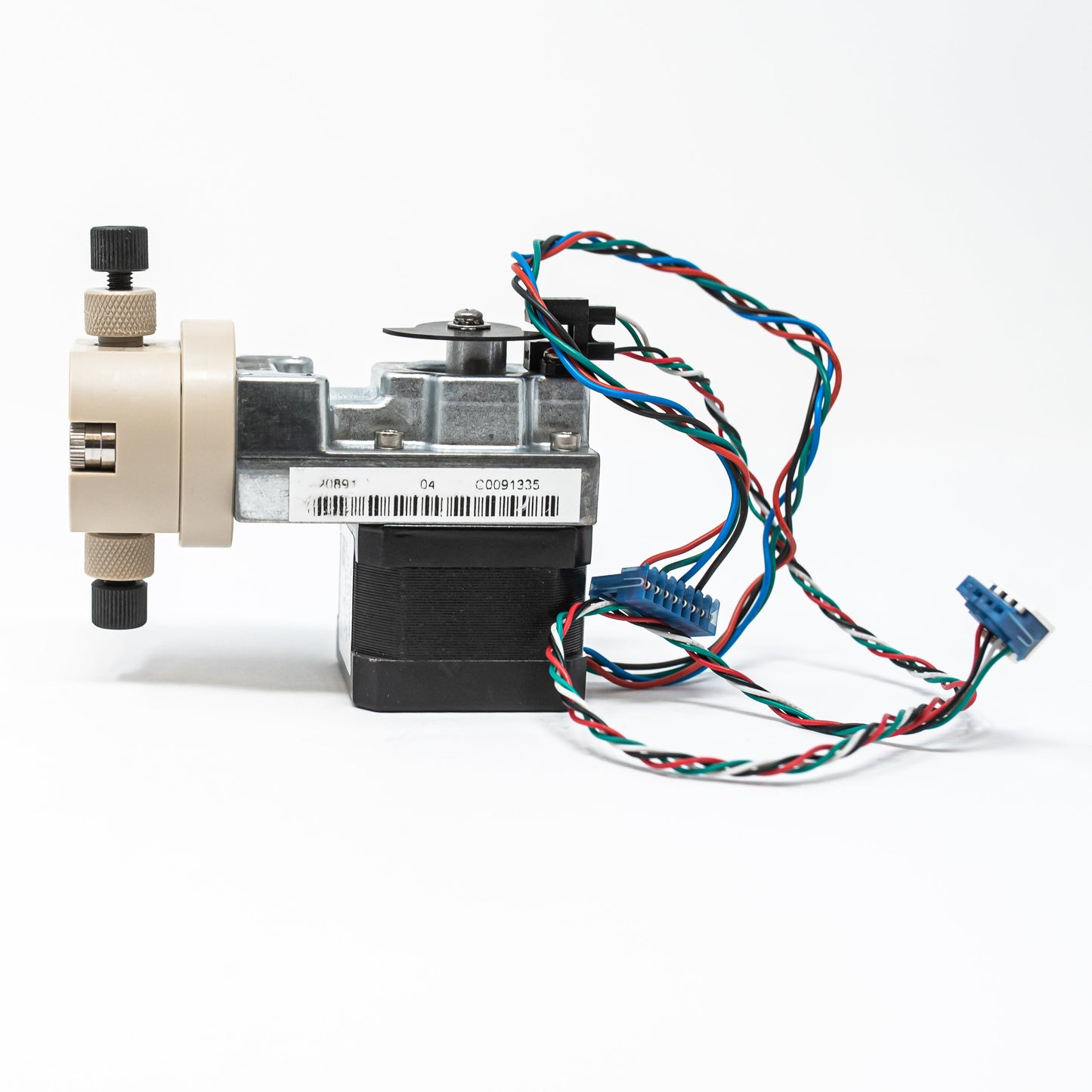 Single head positive displacement pump, stepper motor and optical switch