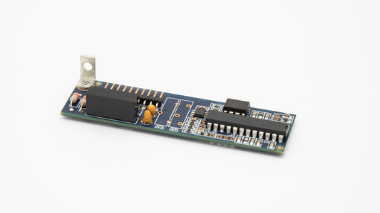 Flat board with electronic components.