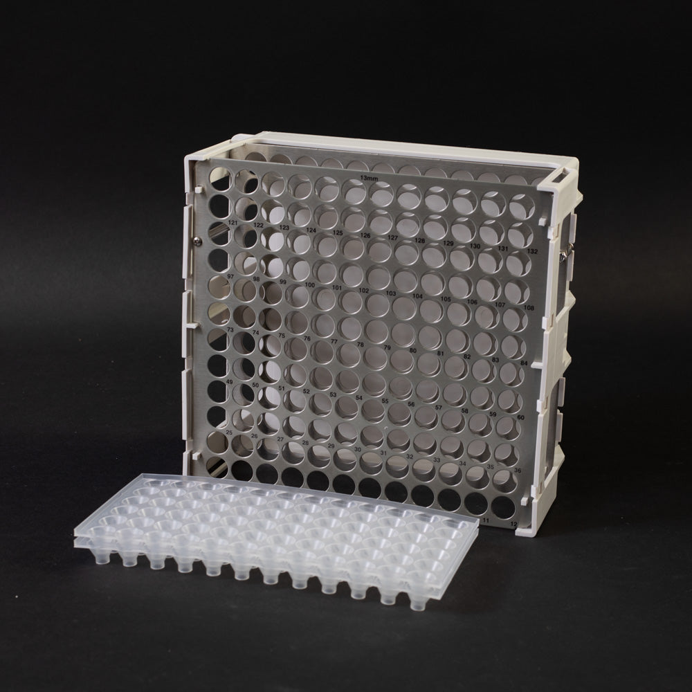 Rack with 144 holes for test tubes