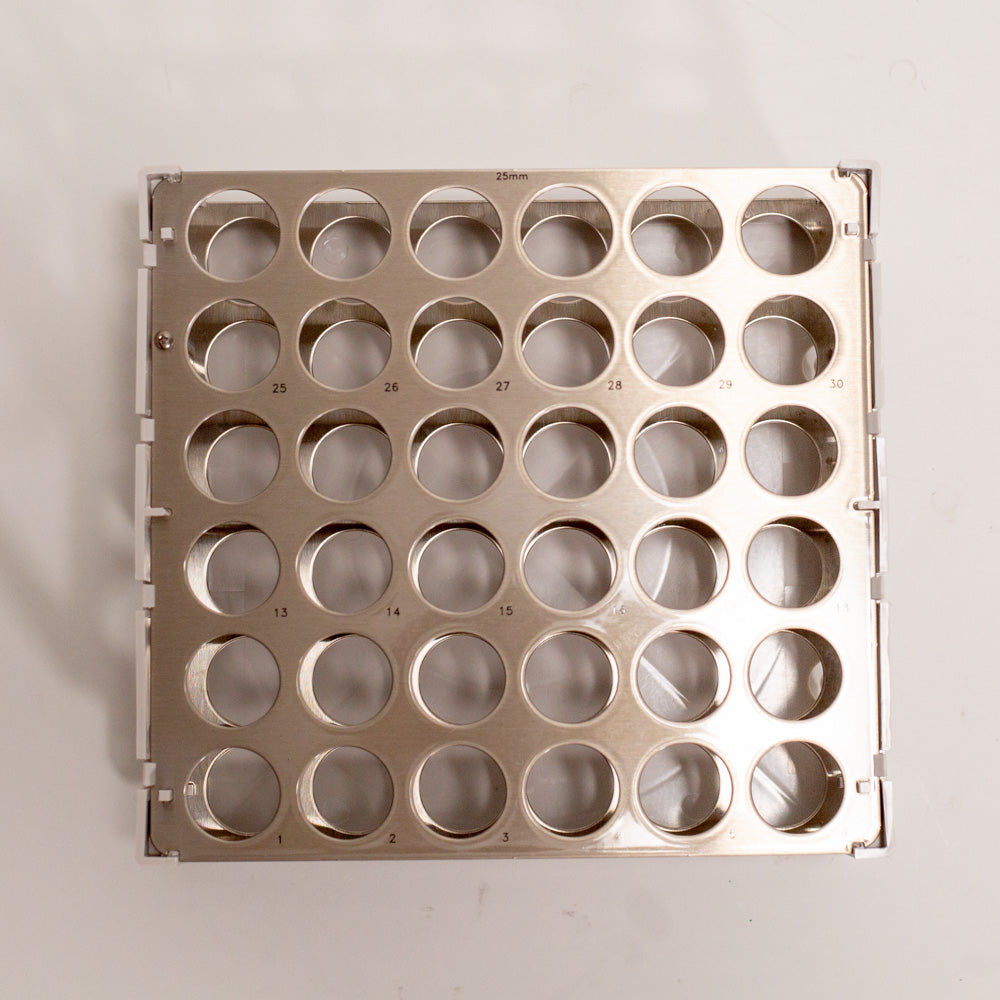 Rack with 36 holes for test tubes