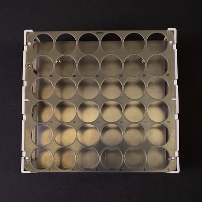 Rack with 36 holes for test tubes