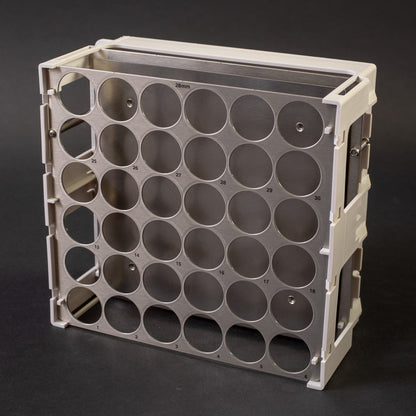 Rack with 36 holes for test tubes