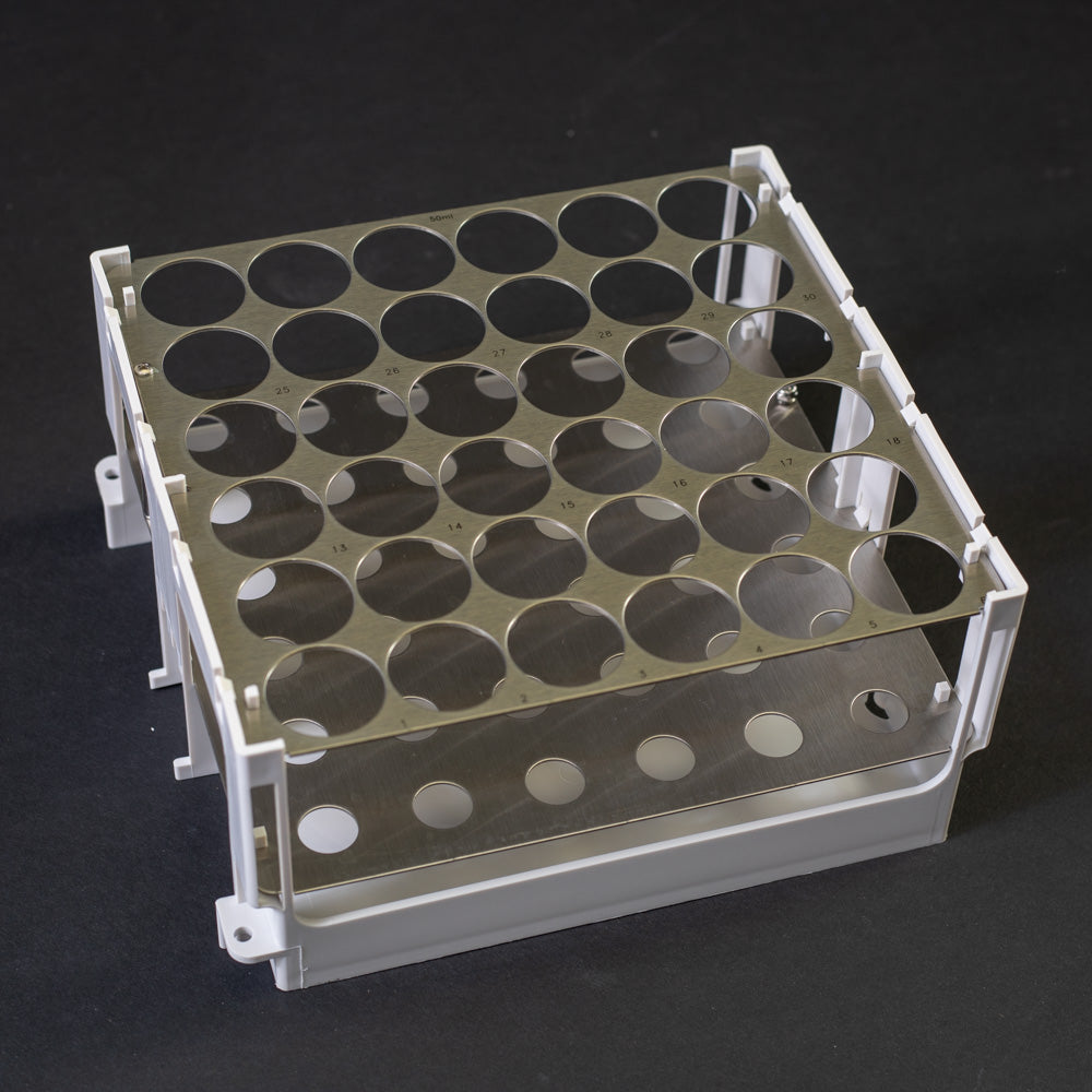 Rack with 36 holes for test tubes