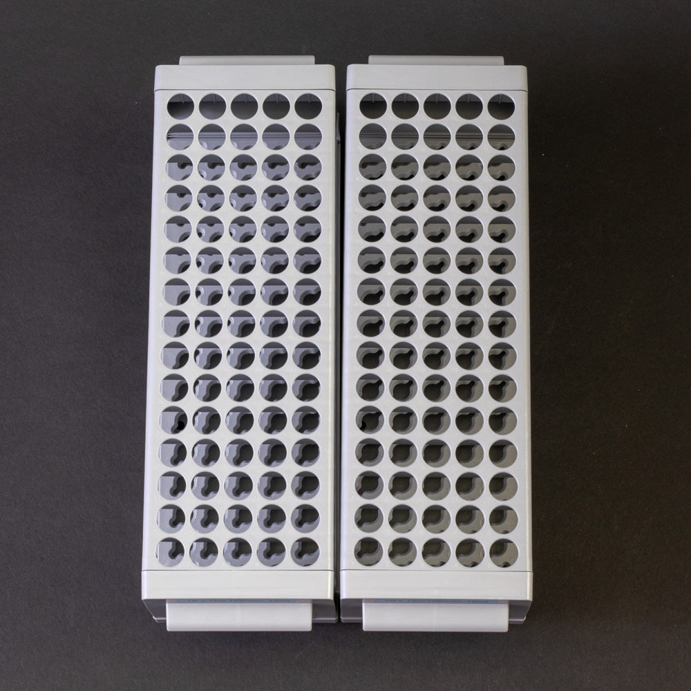 Set of 2 racks with 75 holes each for test tubes