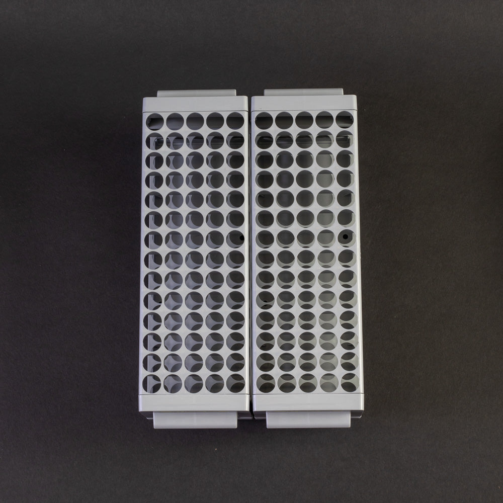 Set of 2 racks with 70 holes each for test tubes