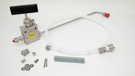Valve with connector, tubing, screws, washers and nuts.